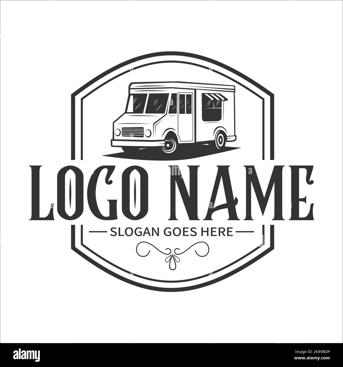 Vektor für Logovorlage für den Street Food Truck im Vintage-Stil Stock Vektor