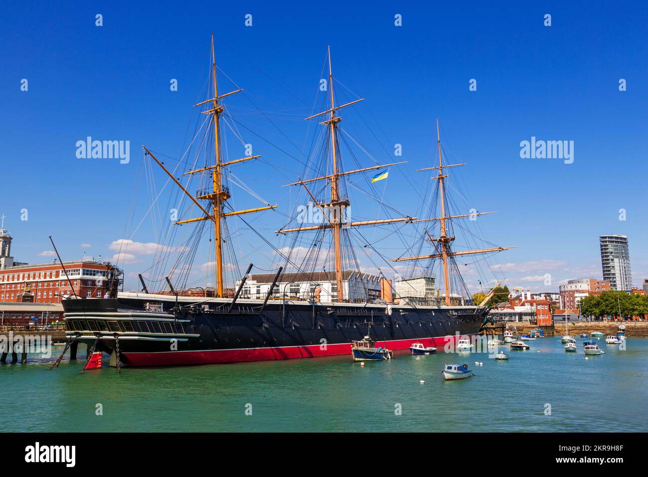 HMS Warrior, Portsmouth Harbour, Hampshire, England, Vereinigtes Königreich Stockfoto