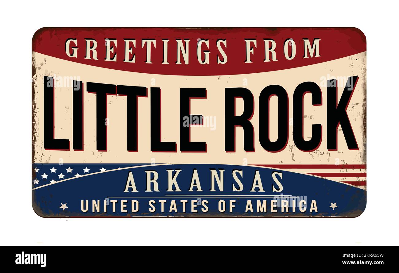 Grußwort von Little Rock aus rostfreiem Metall im Vintage-Stil auf weißem Hintergrund, Vektorgrafik Stock Vektor