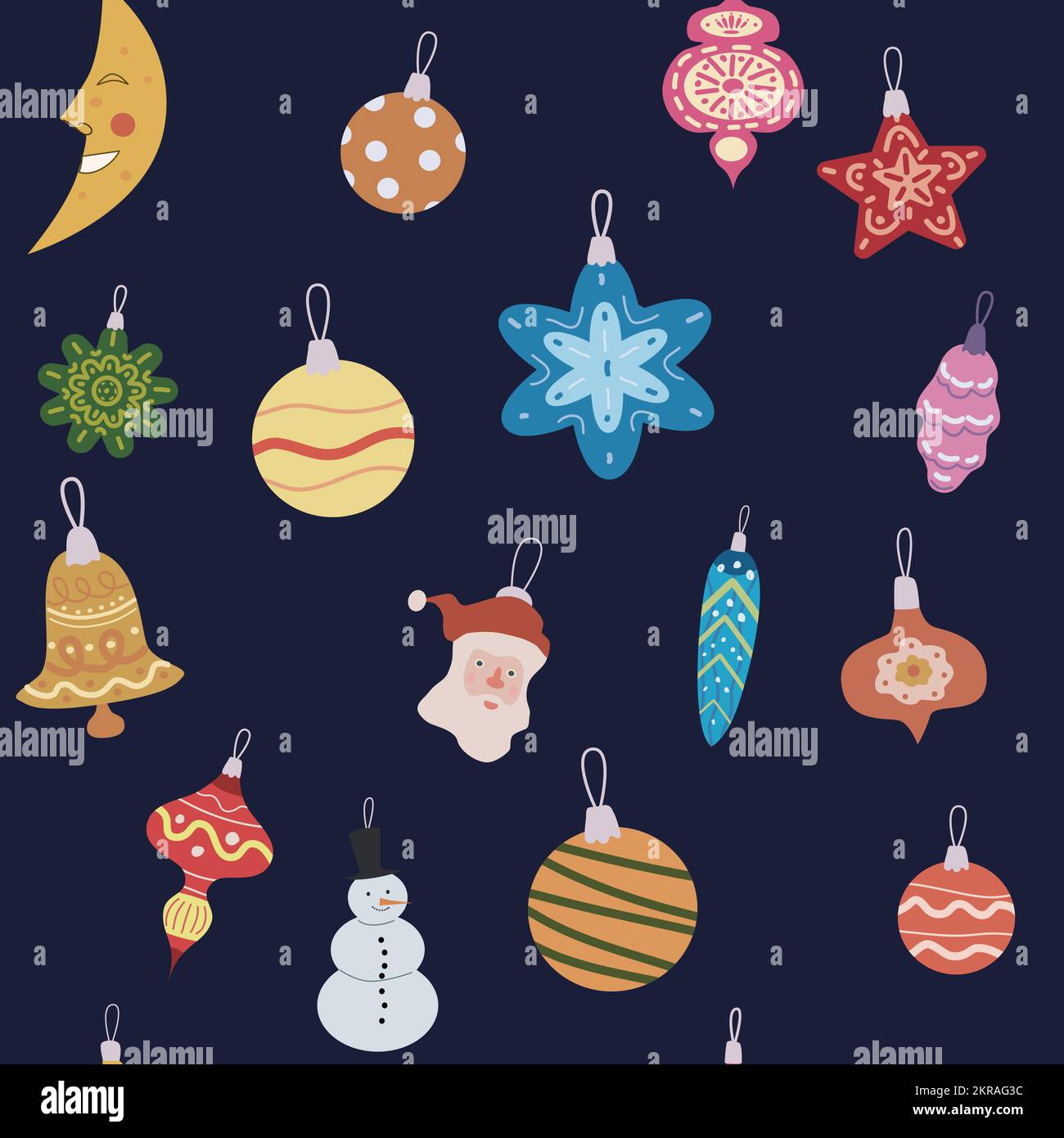 Weihnachten nahtlose Muster Retro Kugeln, Spielzeug. Doodle Vintage-Symbole Stock Vektor