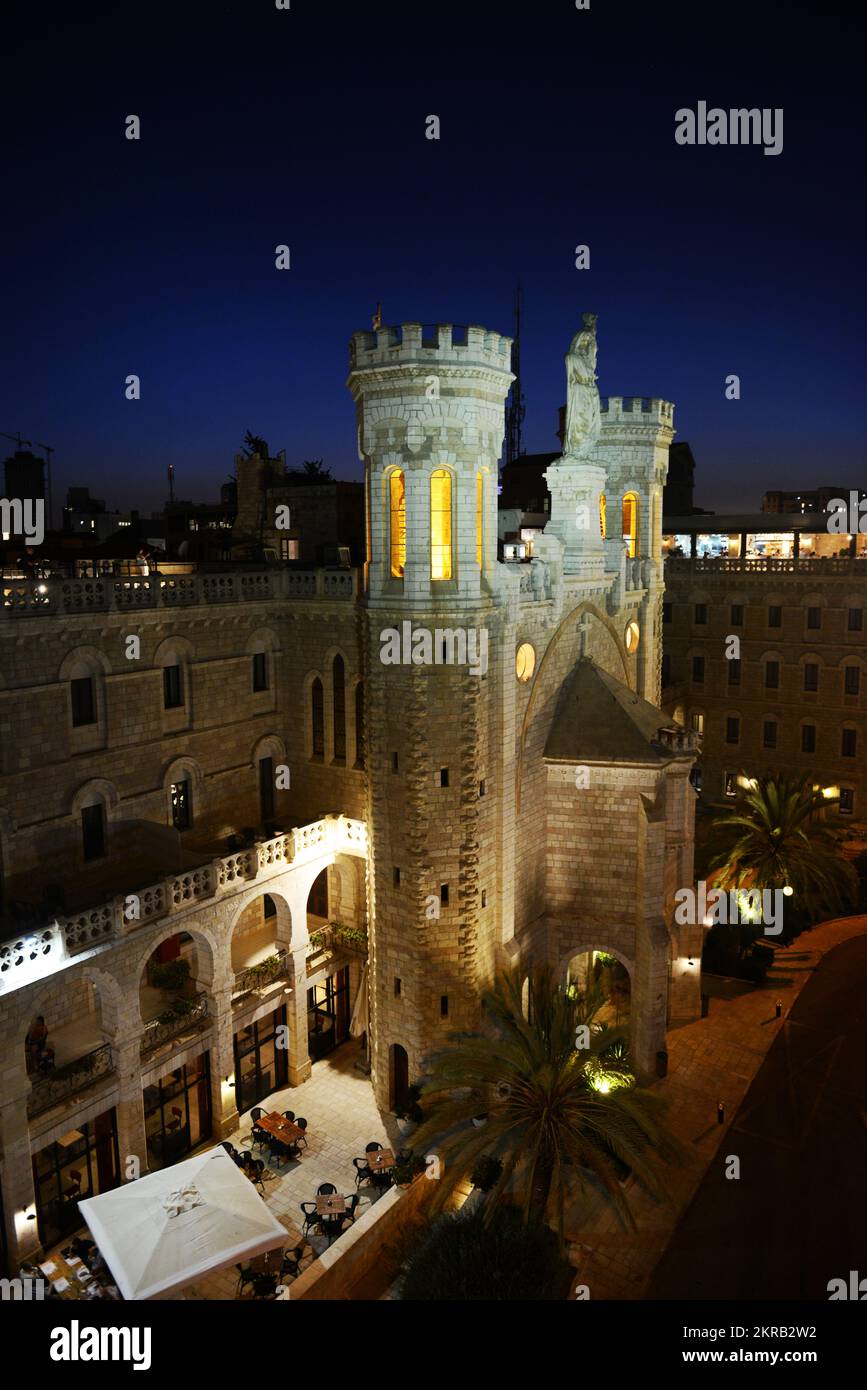 Die Notre Dame von Jerusalem bei Nacht. Jerusalem, Israel. Stockfoto