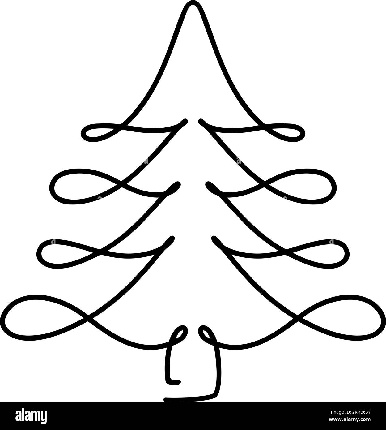 Vektor Weihnachtstanne Baum Monolin Kunst. Durchgehende einzeilige Pinie. Illustration minimalistisches Design für das Konzept „Weihnachten und Neujahr“ Stock Vektor