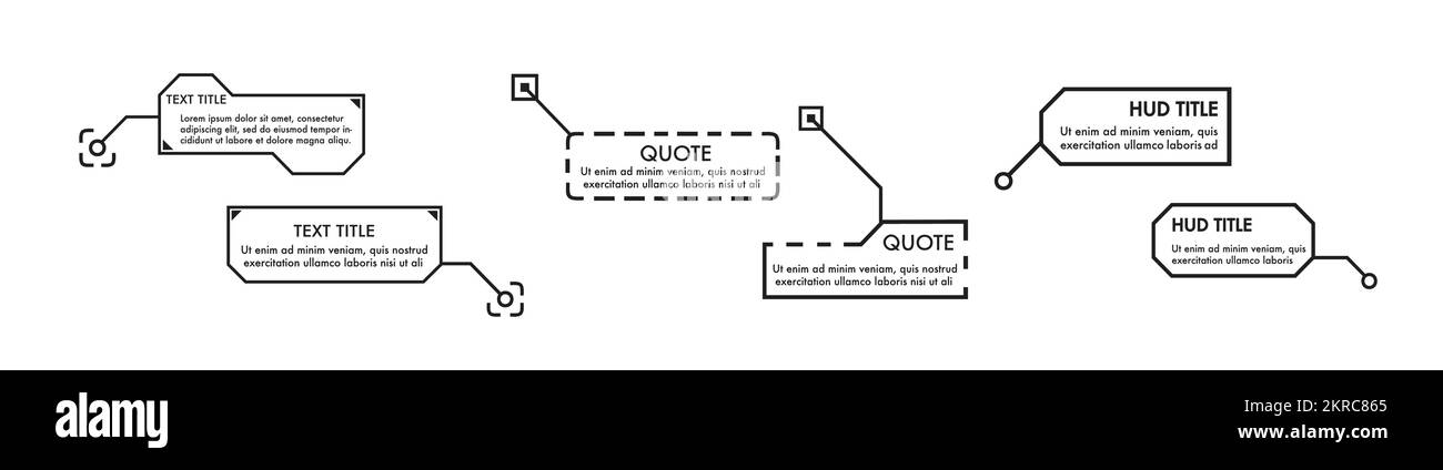 Beschriftungstitel. Beschriftungen der Callout-Leisten, Infobalken und digitale Informationen. Stock Vektor