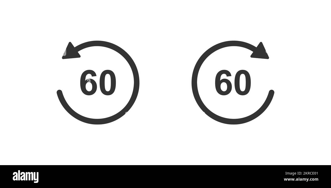 Symbole für 1 Minuten oder 60 Sekunden vor- und Rücklauf mit Kreispfeilen. Runde Wiederholungs- und nächste-Tasten isoliert auf weißem Hintergrund. Wiedergabeelemente des Media Players. Grafische Vektordarstellung Stock Vektor