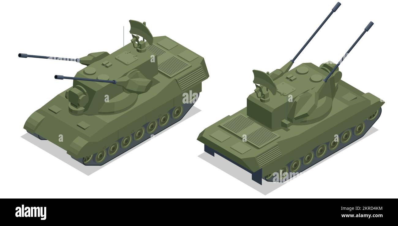 Isometrischer Flakpanzer Gepard, selbstfahrende Flugabwehrwaffe. Die Gepard hat im Russisch-ukrainischen Krieg gekämpft. Stock Vektor