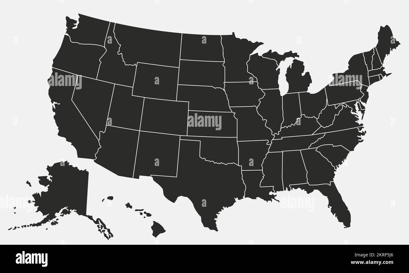 Karte der USA isoliert auf weißem Hintergrund. Karte der Vereinigten Staaten von Amerika. Vektorvorlage. Stock Vektor