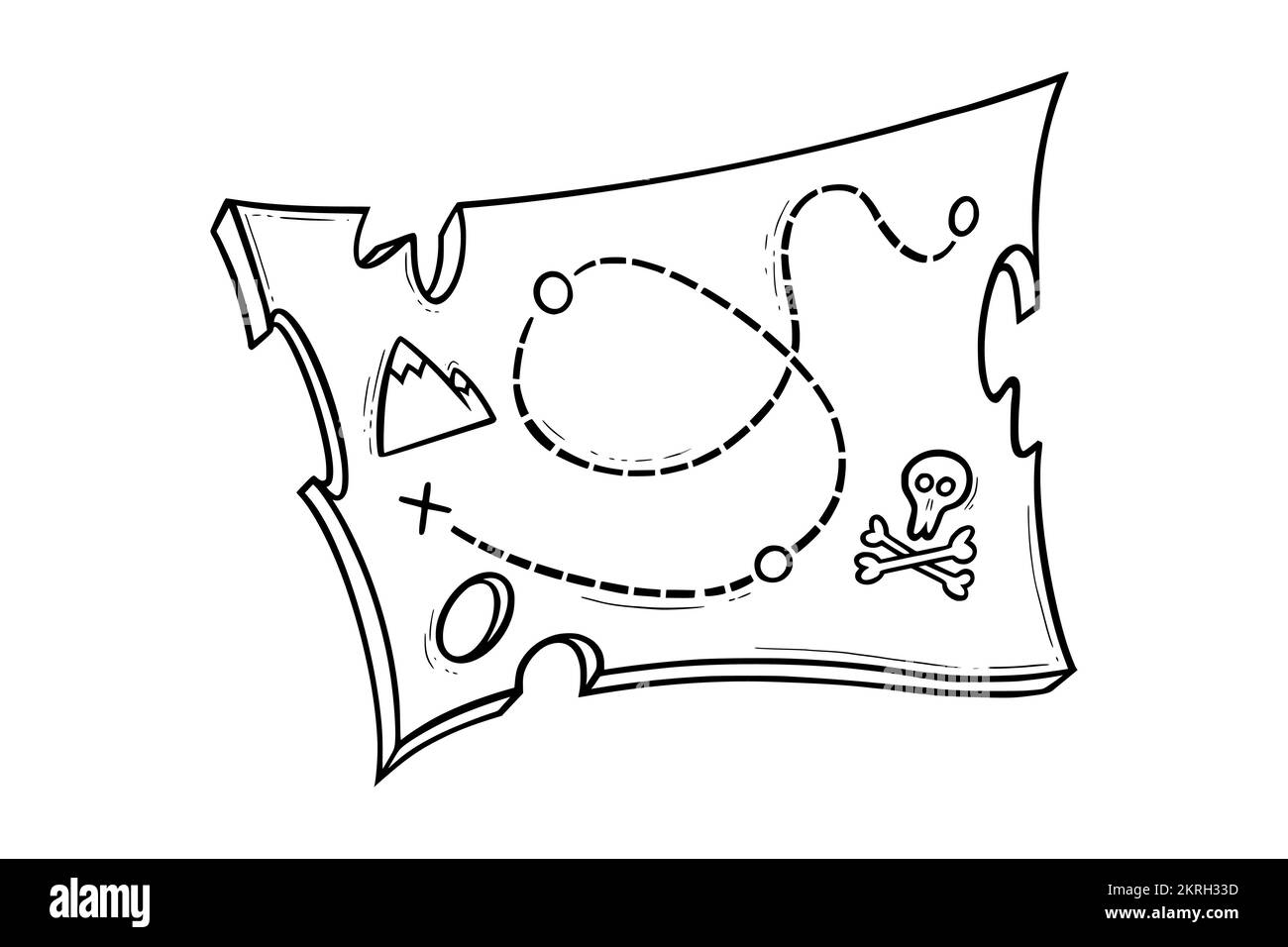 Piraten-Tresure-Karte. Skizze einer Piratenkarte für Schatzsuche oder Wanderlust. Vektordarstellung isoliert auf weißem Hintergrund Stock Vektor