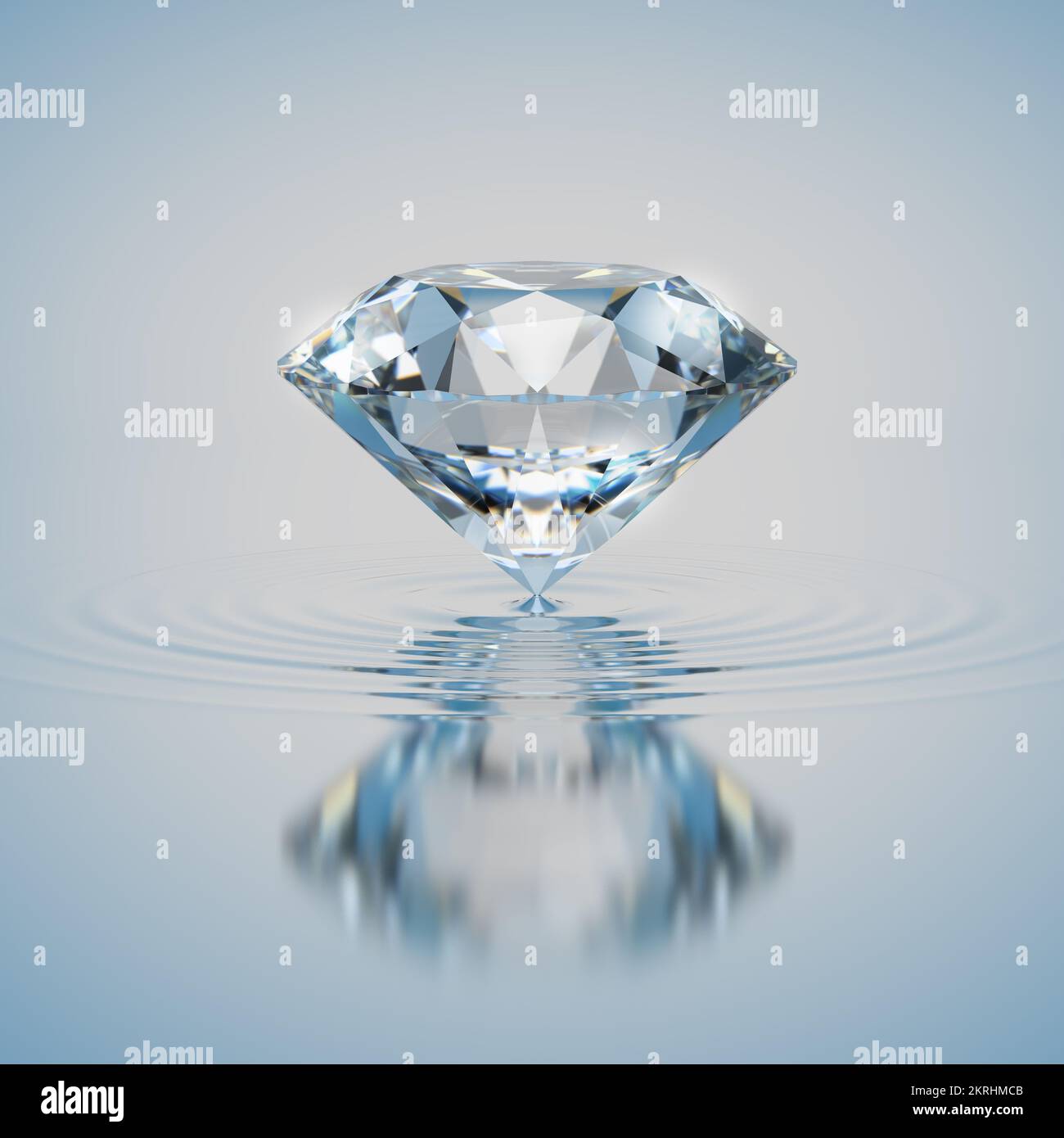 Diamant auf der Wasseroberfläche. 3D-Bild. Stockfoto