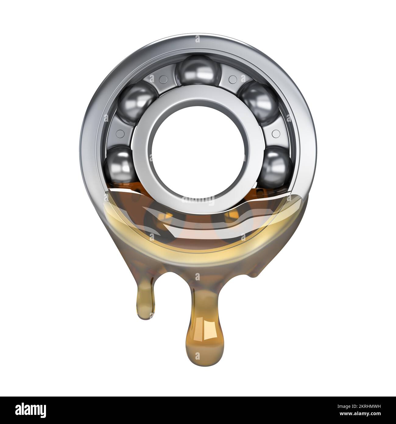 Maschinenöllager. 3D-generiertes Bild. Weißer Hintergrund. Stockfoto