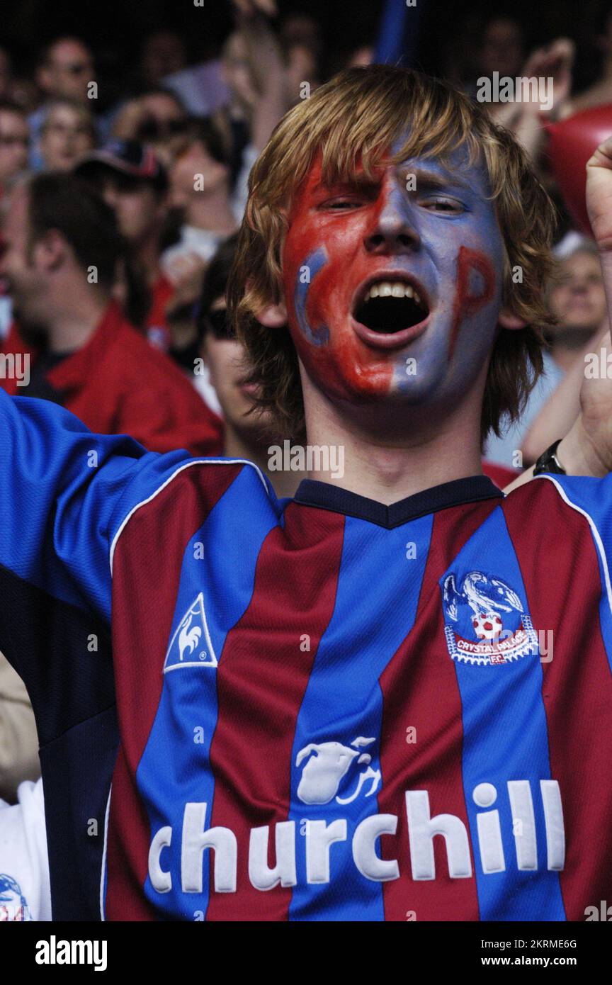 Premierhip Play-off-Finale zwischen Crystal Palace und West Ham im Millennium Stadium in Cardiff, 29. Mai 2004. Bild: ROB WATKINS im Bild: Crystal Palace Fans feiern ihren Sieg wild Stockfoto