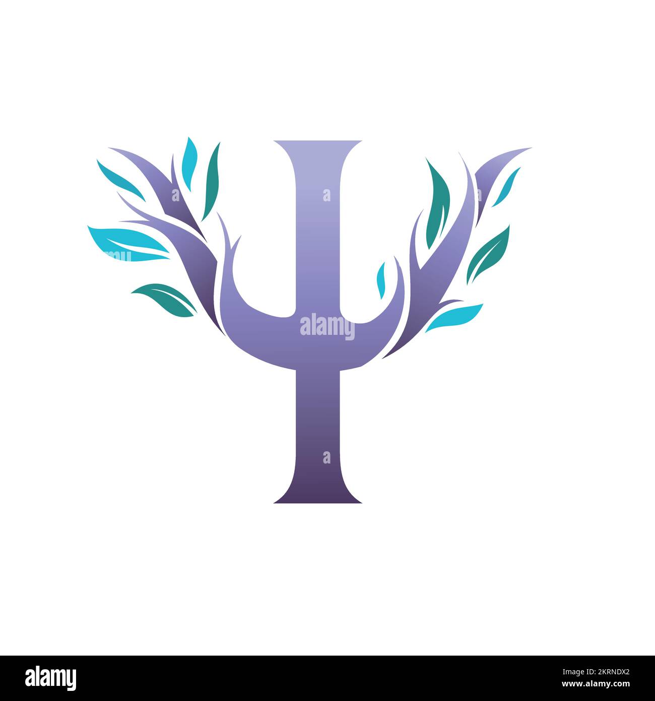 Psychologiezeichen mit den Blättern. Baumlogo-Design Stock Vektor