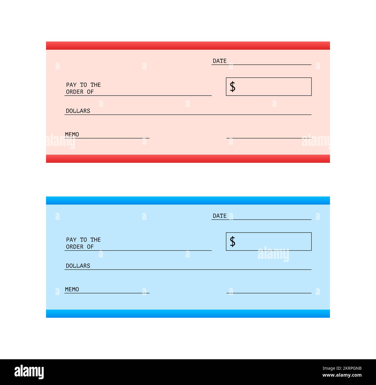 Blankoscheck. Finanzielle Zahlung. Scheckbuch-Vorlage. Darstellung des Vektormaterials. Stock Vektor