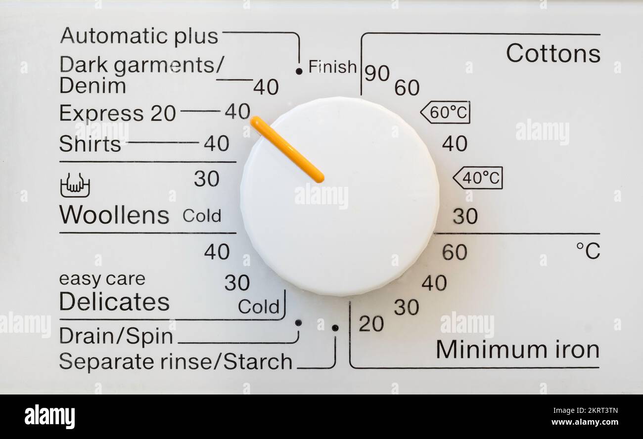 Das Energiesparkonzept der Waschmaschinensteuerung Stockfoto