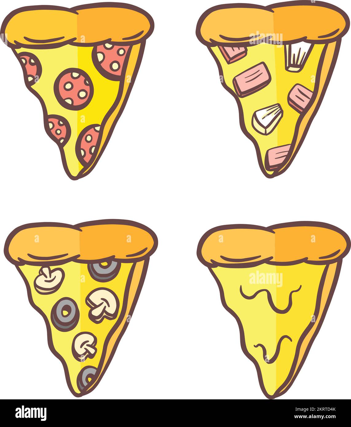 Niedliche Cartoon Pizza Slice Figur mit Käsegarnitur in Vector Illustration Stock Vektor