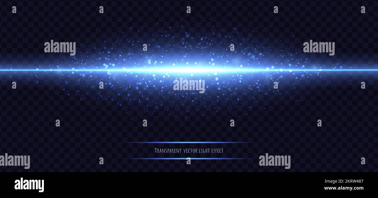 Leuchtende blaue Linie mit isoliertem Lichteffekt auf dunkeltransparentem Hintergrund. Stock Vektor