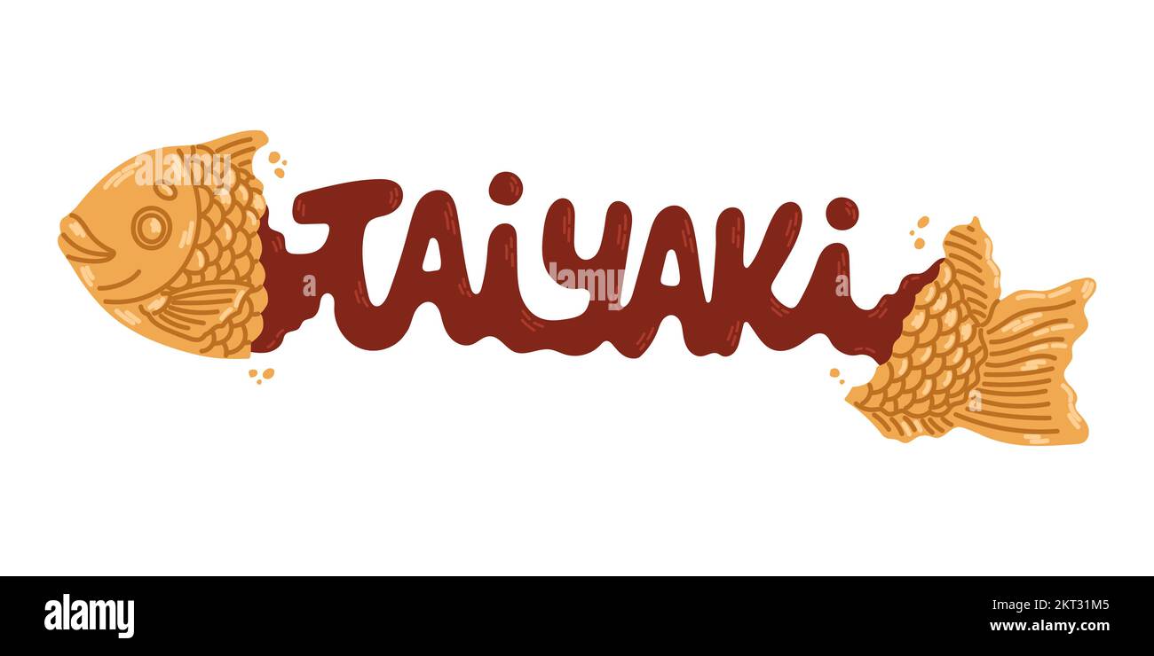 Japanische Taiyaki-Bäckerei. Fischförmiger Kuchen mit roter Bohnenfüllung. Japanisches Street Food. Cartoon-Vektordarstellung. Stock Vektor