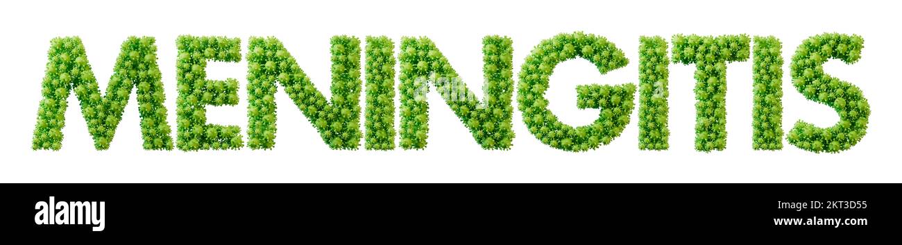 Meningitis-Wort aus grüner Bakterienzellmolekül-Schrift. Gesundheit und Wohlbefinden. 3D-Rendering Stockfoto