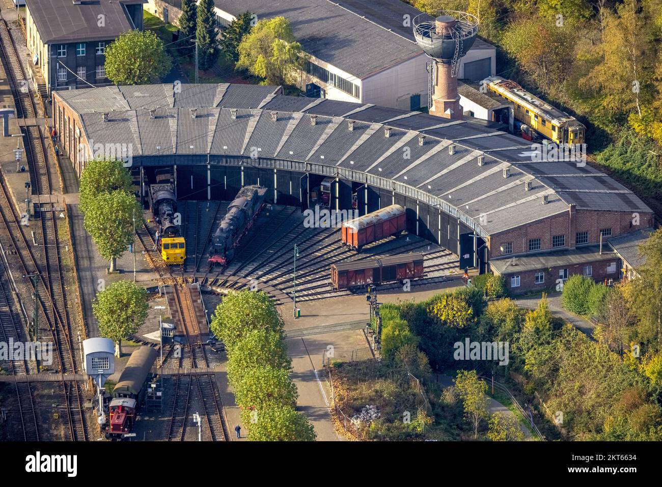 Luftaufnahme, Eisenbahnmuseum Bochum, Roundhouse, Dahlhausen, Bochum, Ruhrgebiet, Nordrhein-Westfalen, Deutschland, DE, Eisenbahn, Europa, Lok, Luft Pho Stockfoto