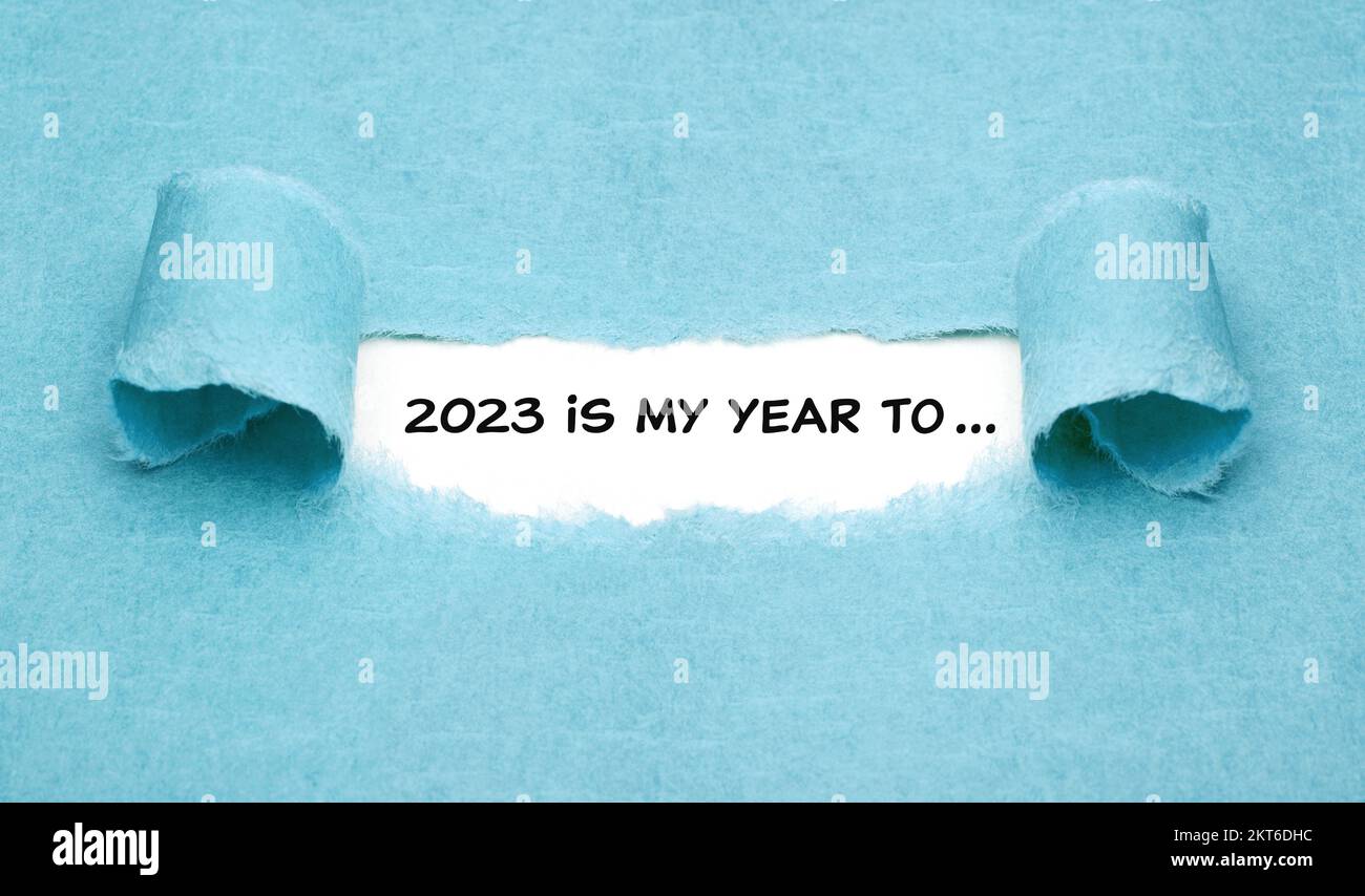 Motivational New Year 2023 Resolutions List Konzept mit Überschrift 2023 ist mein Jahr, um es auf Papier zu schreiben. Stockfoto