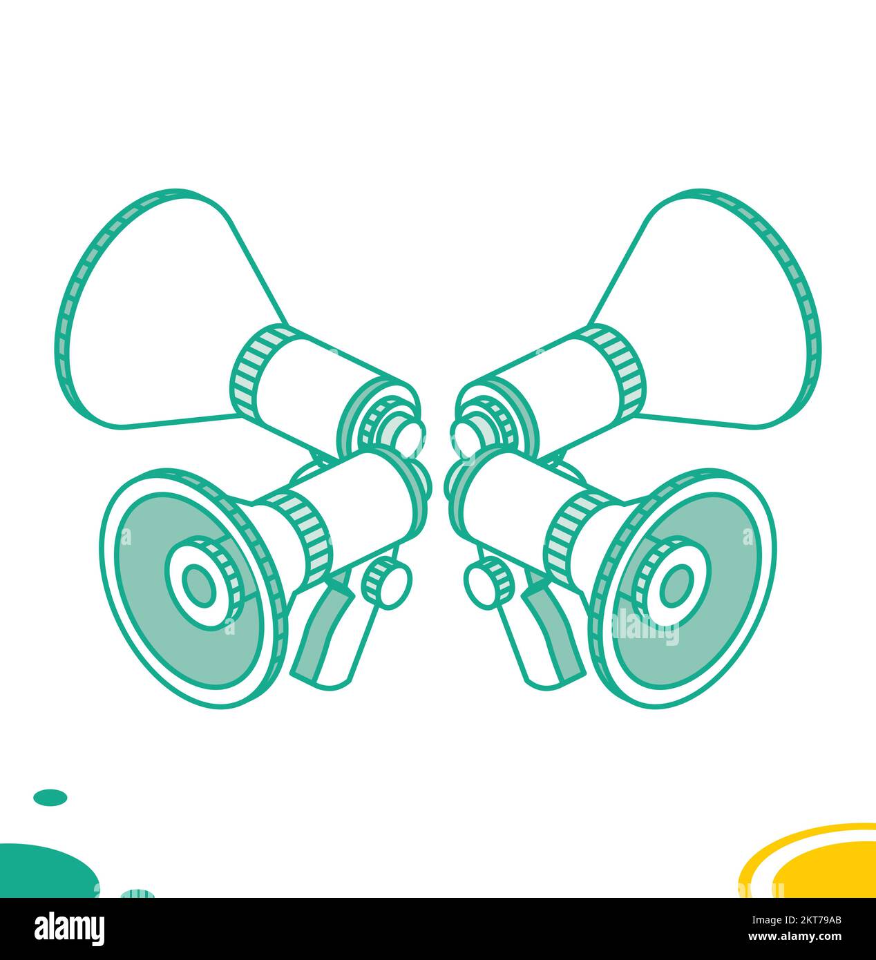 Megafon- oder Hornlautsprecher-Symbole. Isometrisches Konzept. Vektordarstellung. Objekte für Infografiken, isoliert auf weißem Hintergrund. Vier Megafone. Stock Vektor