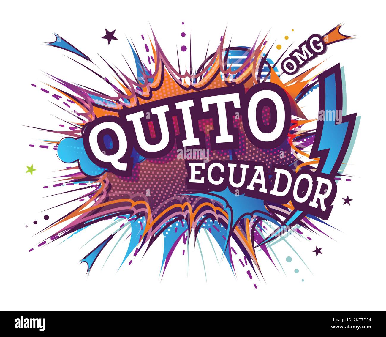 Quito Ecuador Comic-Text im Pop Art-Stil isoliert auf weißem Hintergrund. Vektordarstellung. Retro-Vorlage mit geometrischen Designelementen. Stock Vektor