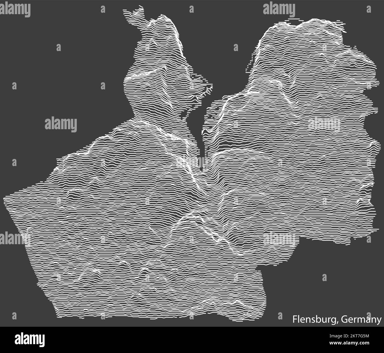 Topographische negative Reliefkarte der Stadt FLENSBURG mit weißen Konturlinien auf dunkelgrauem Hintergrund Stock Vektor