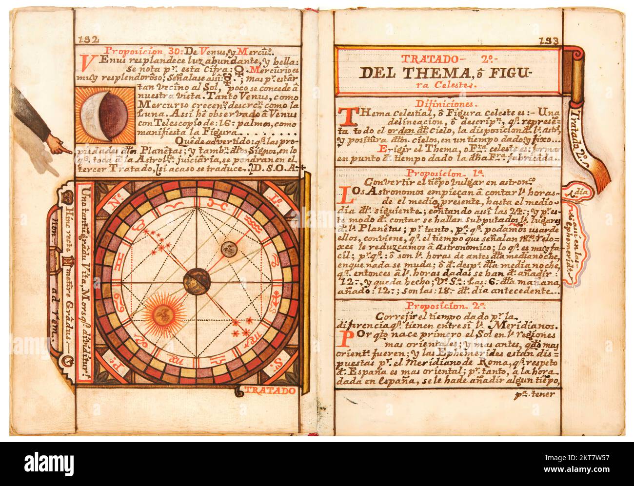Seiten eines Buches, 1774, Werke über Astronomie und Astrologie Stockfoto