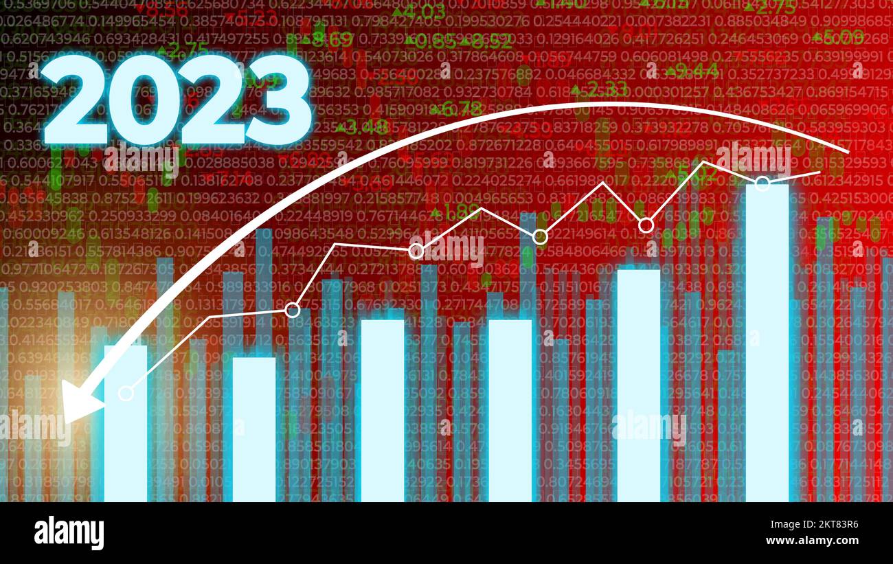 Animation zu Preis, Wachstum, Wert und Steigerung im neuen Jahr mit Diagrammen. Stockfoto