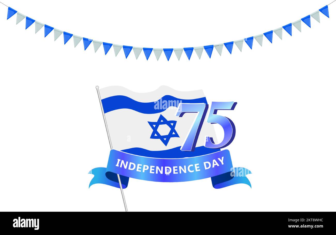 Israelischer Unabhängigkeitstag. Banner mit isolierter Flagge auf weiß. Stock Vektor