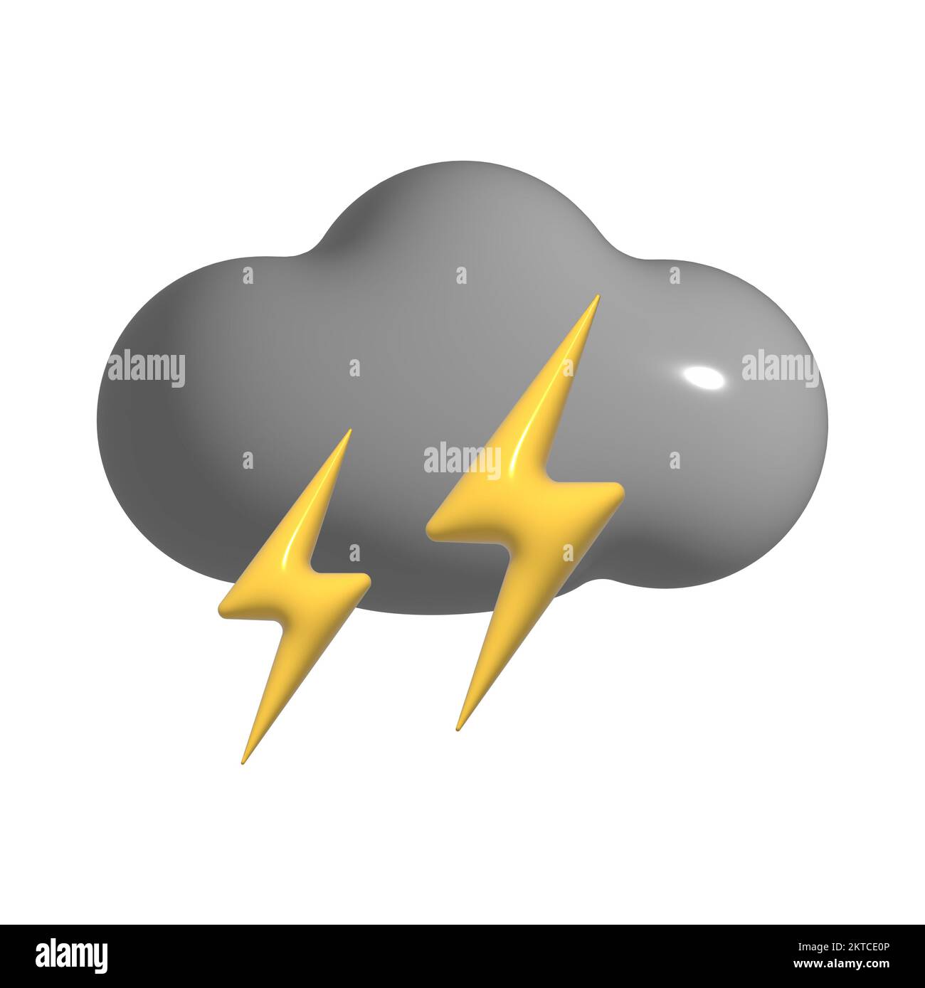 3D Gewitter mit Blitz, graue Wolke Symbol. 3D Sturmwetterelement isoliert auf weißem Hintergrund. Klima-Konzept - weiche Baumwolle Cartoon flauschig Stockfoto