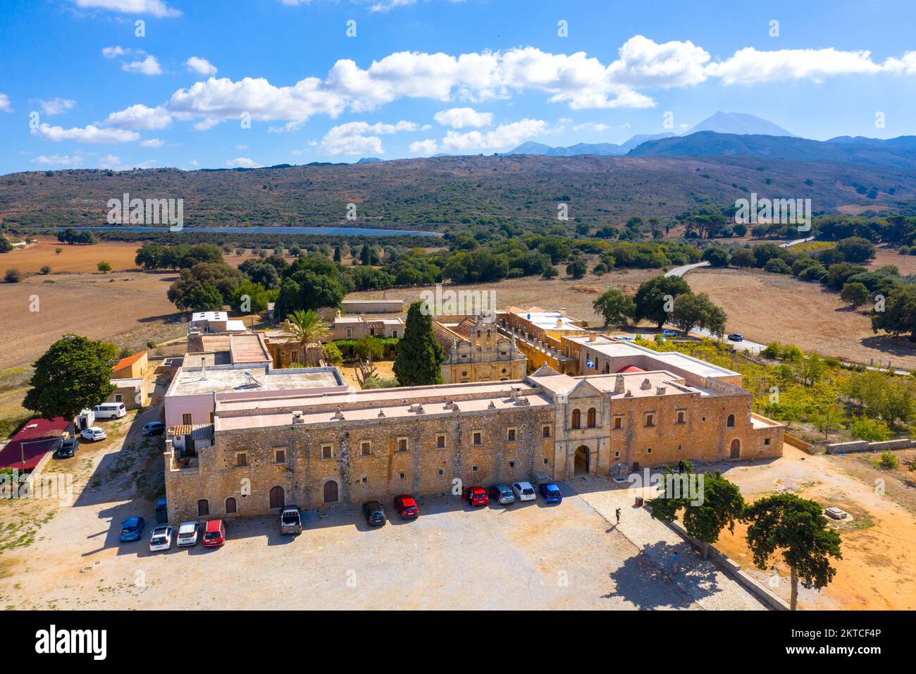 Kloster Arcadi auf der Insel Kreta, Griechenland. Kirche Timios Stavros - Moni Arkadiou in Griechisch. Es handelt sich um einen barocken venezianischen Kirche. Stockfoto