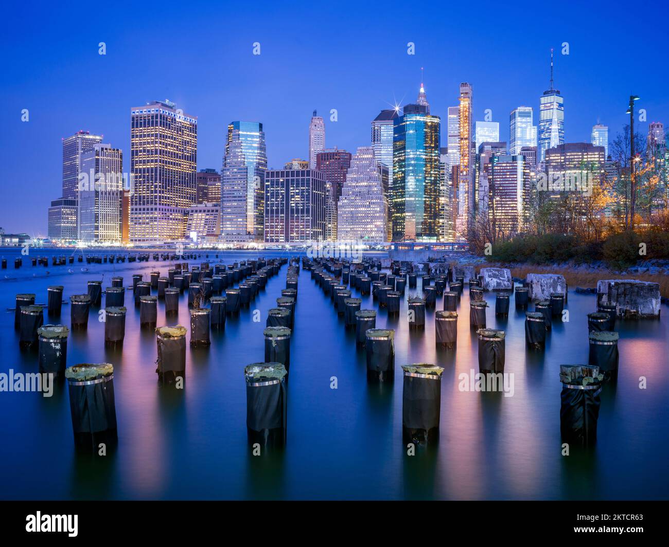 Manhatten Skyline, Finanzviertel mit Freedom Tower, Brooklyn, Manhatten, New York City, New York, USA Stockfoto