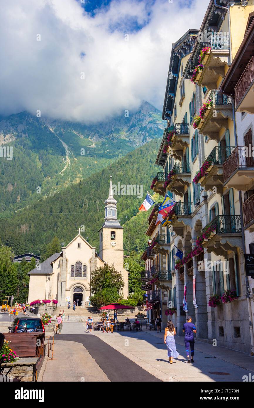 Chamonix Mont Blanc, berühmtes Skigebiet in den Alpen, Frankreich. Stockfoto