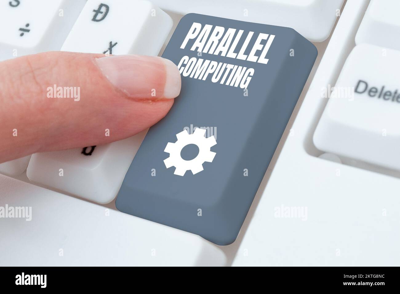 Textzeichen mit paralleler Datenverarbeitung, Word für die gleichzeitige Berechnung mittels Software und Hardware Stockfoto