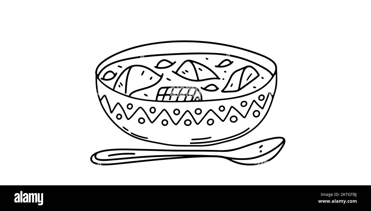 Sancocho im handgezeichneten Doodle-Stil. Traditionelle Panama-Suppe. Vektordarstellung Stock Vektor