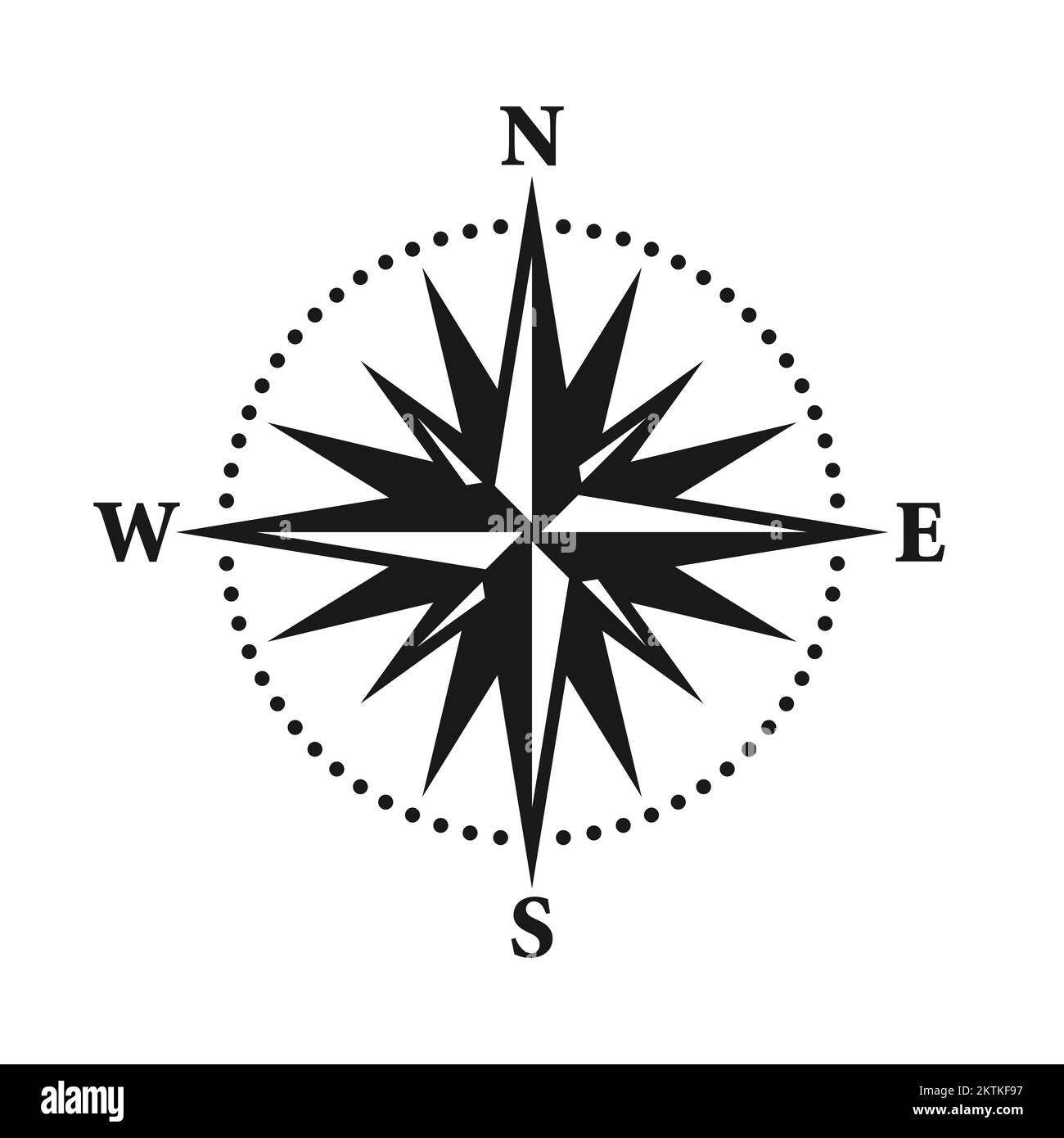 Vintage Marine Wind Rose, Seekarte. Monochromer Navigationskompass mit Himmelsrichtungen von Nord, Ost, Süd, West. Geografische Lage Stock Vektor