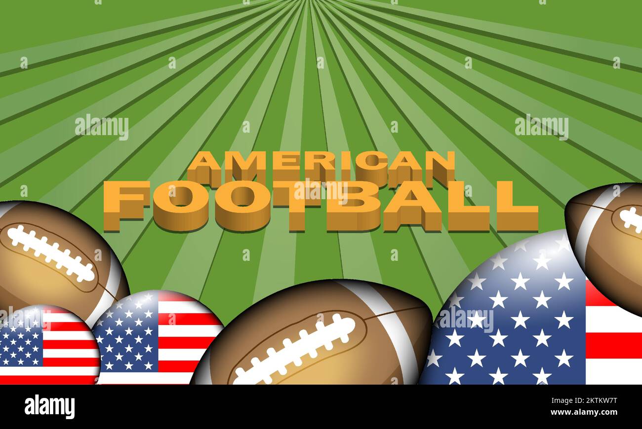 Illustration eines american Football-Posters. Grüner Hintergrund im Stil des Sportkonzepts 3D, verlaufende weiße Linien Stock Vektor