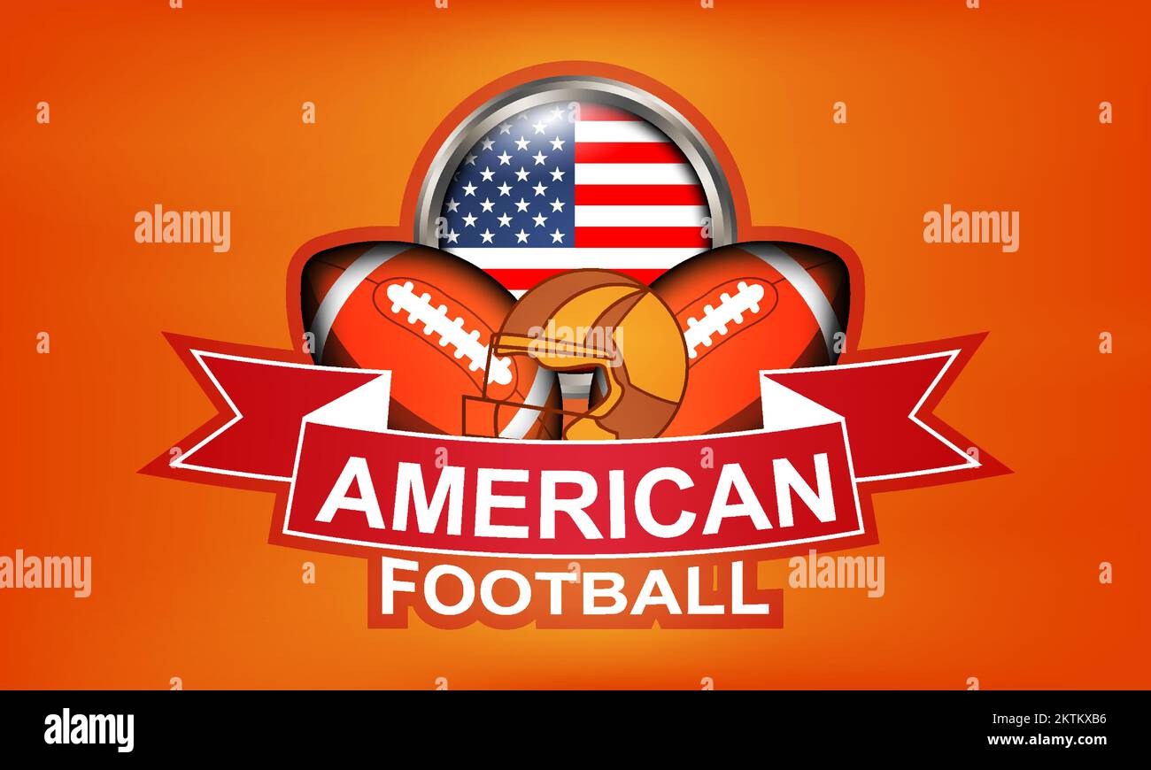 amerikanische Football-Poster. Sportkonzept mit orangefarbenem Hintergrund. Stock Vektor