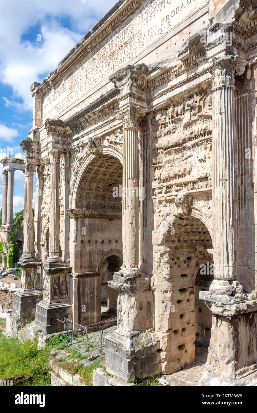 Septimius Severus (Arch Arco di Settimio Severo), Forum Romanum (Foro Romano), Zentrum von Rom, Rom (Roma), Region Latium, Italien Stockfoto