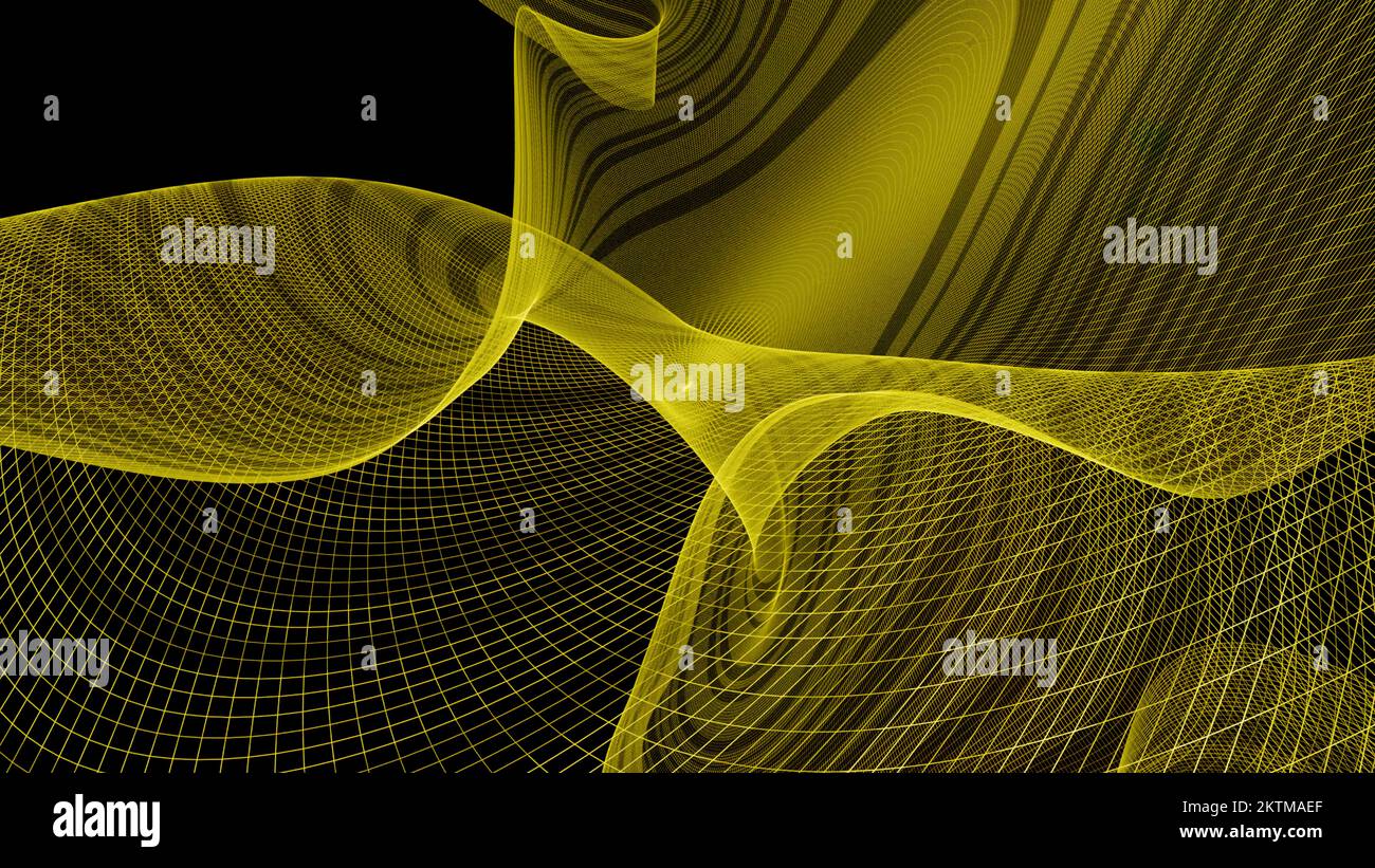 Glatte, sich drehende, gewölbte Oberfläche auf schwarzem Hintergrund. Design. Abstrakte animierte dünne, durchsichtige Textur Stockfoto