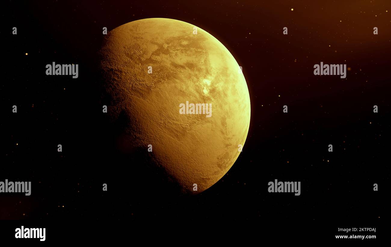 Unerforschter 3D-Planet im Weltraum. Bewegung. Planet dreht sich im All. Unbekannter gefährlicher oder leerer Planet im Weltraum. Katastrophe auf gefährlichem roten Planeten. Stockfoto