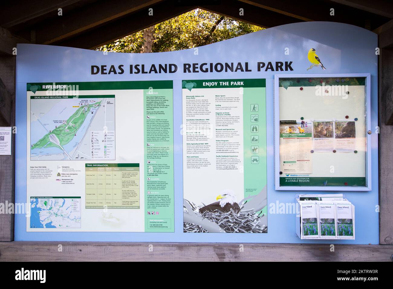 DEAS Island Regional Park-Schild in Delta, British Columbia, Kanada Stockfoto