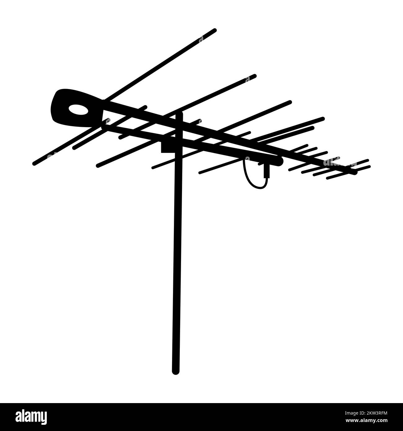 TV-Antennensymbol isoliert auf weißem Hintergrund. Die Silhouette der Fernsehantenne. Schild oder Symbol für die TV-Antenne im Freien. TV-Dachantenne. Stock Vektor