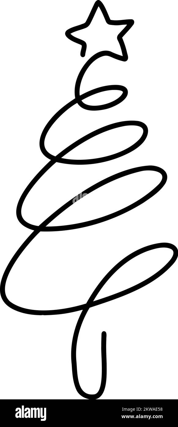 Weihnachtsvektor Kiefer Tanne eine Linie Kunst mit Stern. Kontinuierliche eine Linie Zeichnung. Illustration minimalistisches Design für Weihnachten und Neujahr Typ Stock Vektor