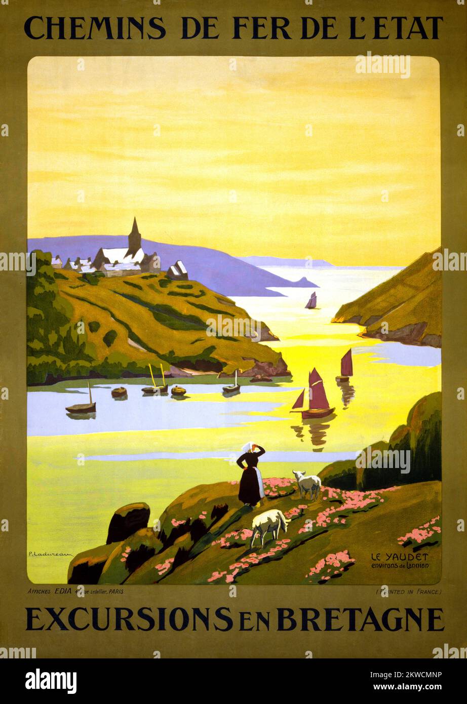 Chemins de fer de l'état. Ausflüge nach Bretagne von Pierre Ladureau (1882-1975). Poster wurde 1940 in Frankreich veröffentlicht. Stockfoto