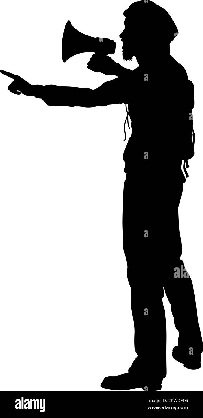 Protestkundgebung März Megaphon Silhouette Person Stock Vektor