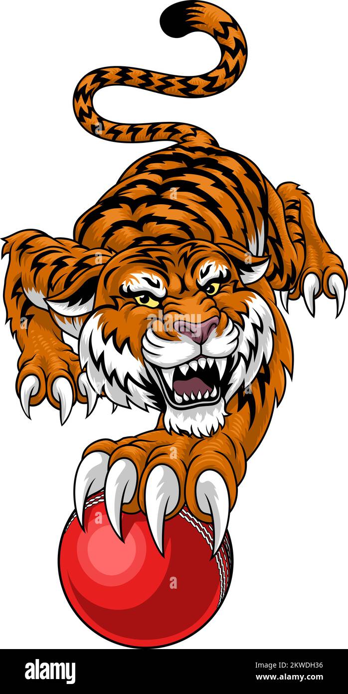 Tiger Cricket Ball Tiersport-Team Maskottchen Stock Vektor