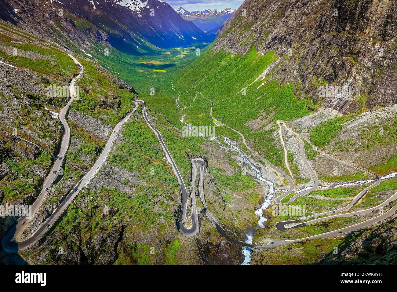 Trollstigen, Trolls Ladder dramatische Mountain Road Landschaft, Norwegen, Skandinavien Stockfoto