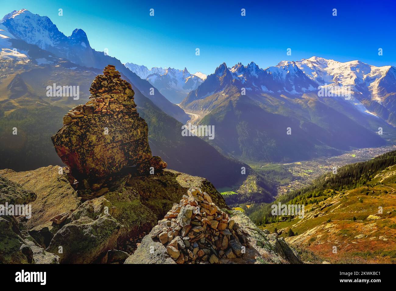 Mont Blanc Massiv idyllische Alpenlandschaft, Chamonix, französische Alpen Stockfoto