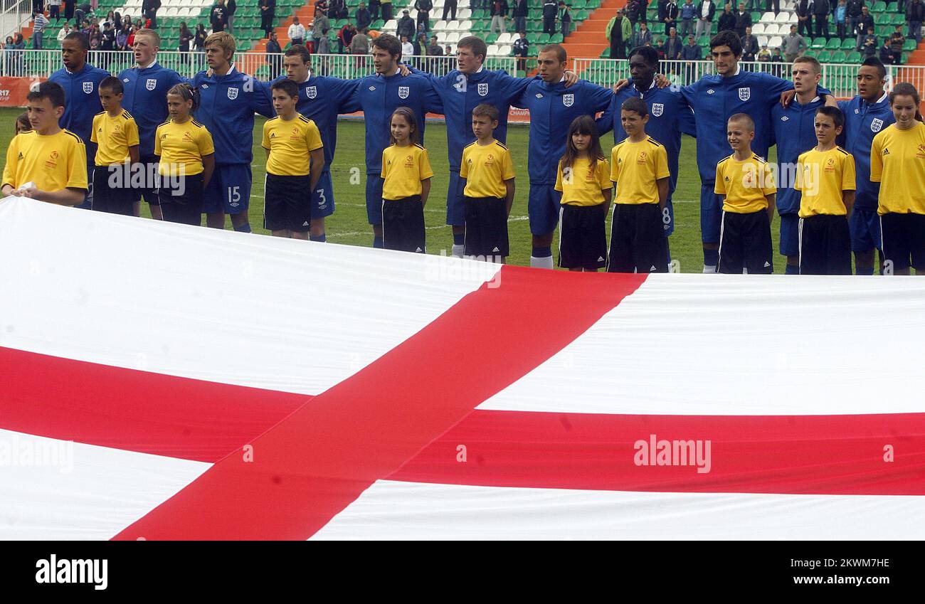 Die englischen Spieler sind: Jordan Cousins, Jordan Pickford, Samuel Magri, Bradley Smith, Nicholas Powell, John Lundstram, Hallam Hope, Blair Turgott, Adam Jackson, Alex Henshall, Nathan Redmond Stockfoto